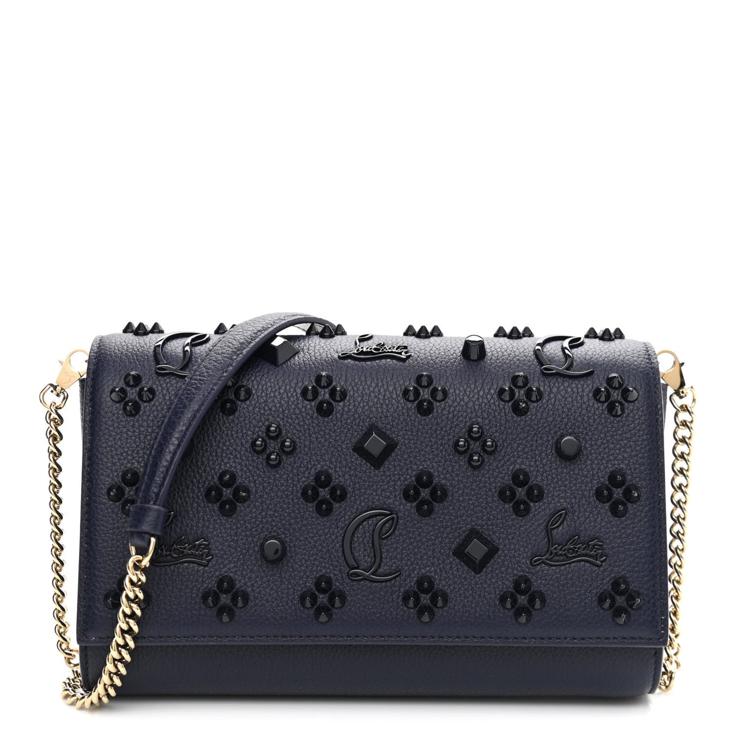 Calfskin Spikes Loubinthesky Paloma Clutch Navy