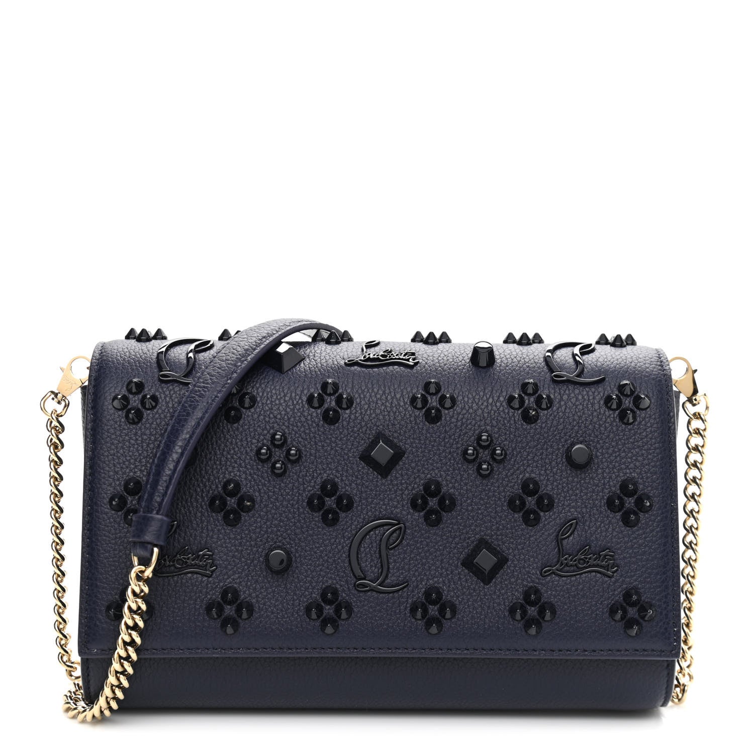 Christian Louboutin Calfskin Spikes Loubinthesky Paloma Clutch Navy 1 of 10
