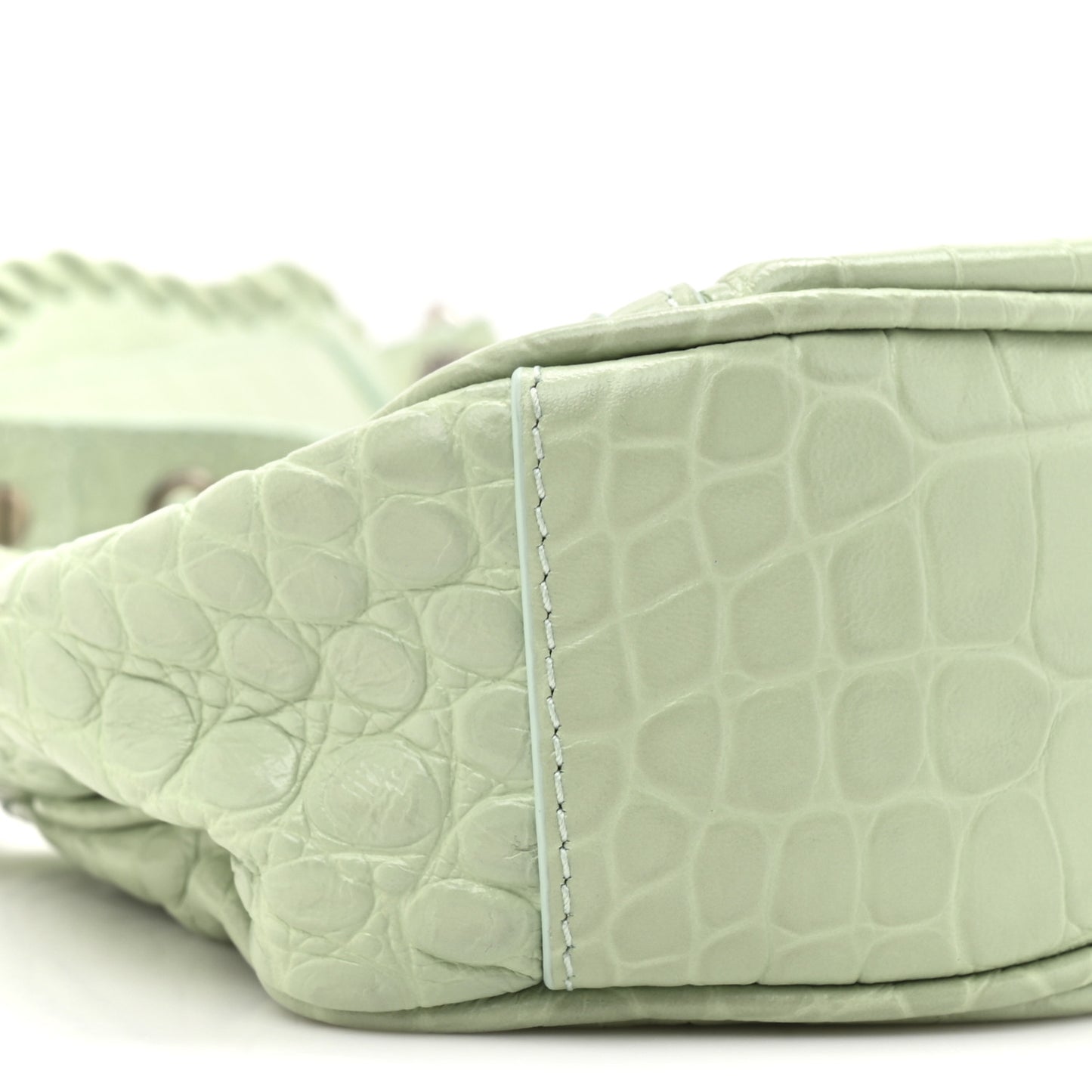 Extra Supple Calfskin Crocodile Embossed Le Cagole Shoulder Bag XS Light Green