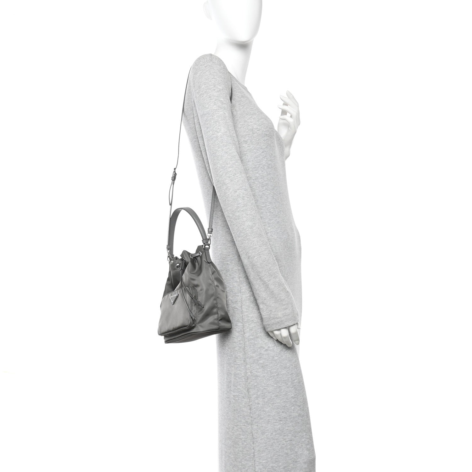 Prada Re-Nylon Saffiano Duet Bucket Crossbody Bag Mercury 1882247