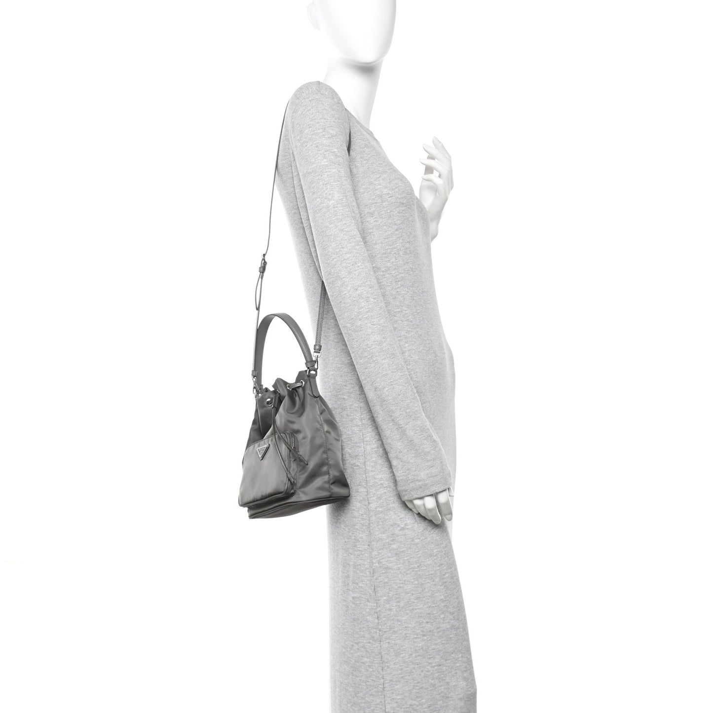 Re-Nylon Saffiano Duet Bucket Crossbody Bag Mercury