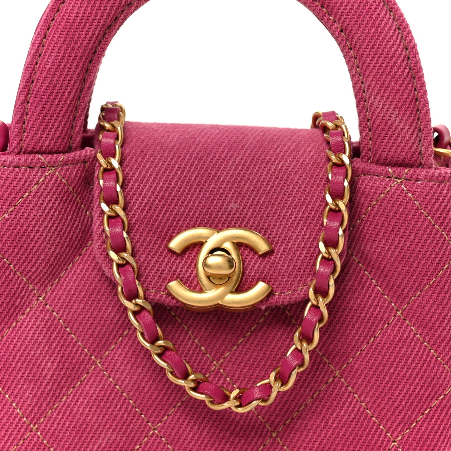 Denim Quilted Mini Nano Kelly Shopper Fuchsia