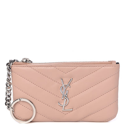 Saint Laurent Calfskin Matelasse Monogram Key Pouch Pale Pink 1 of 8