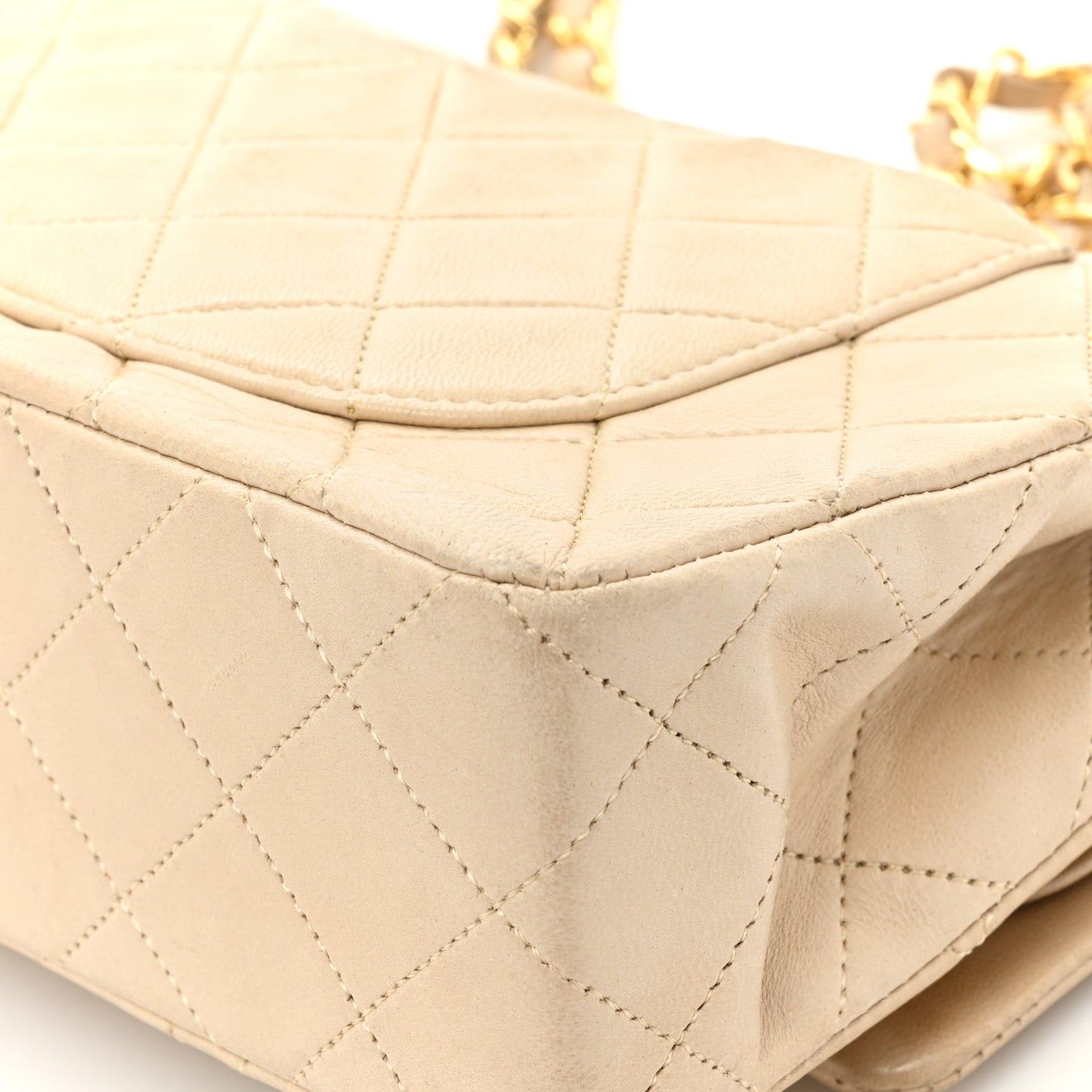 Lambskin Quilted Small Double Flap Beige