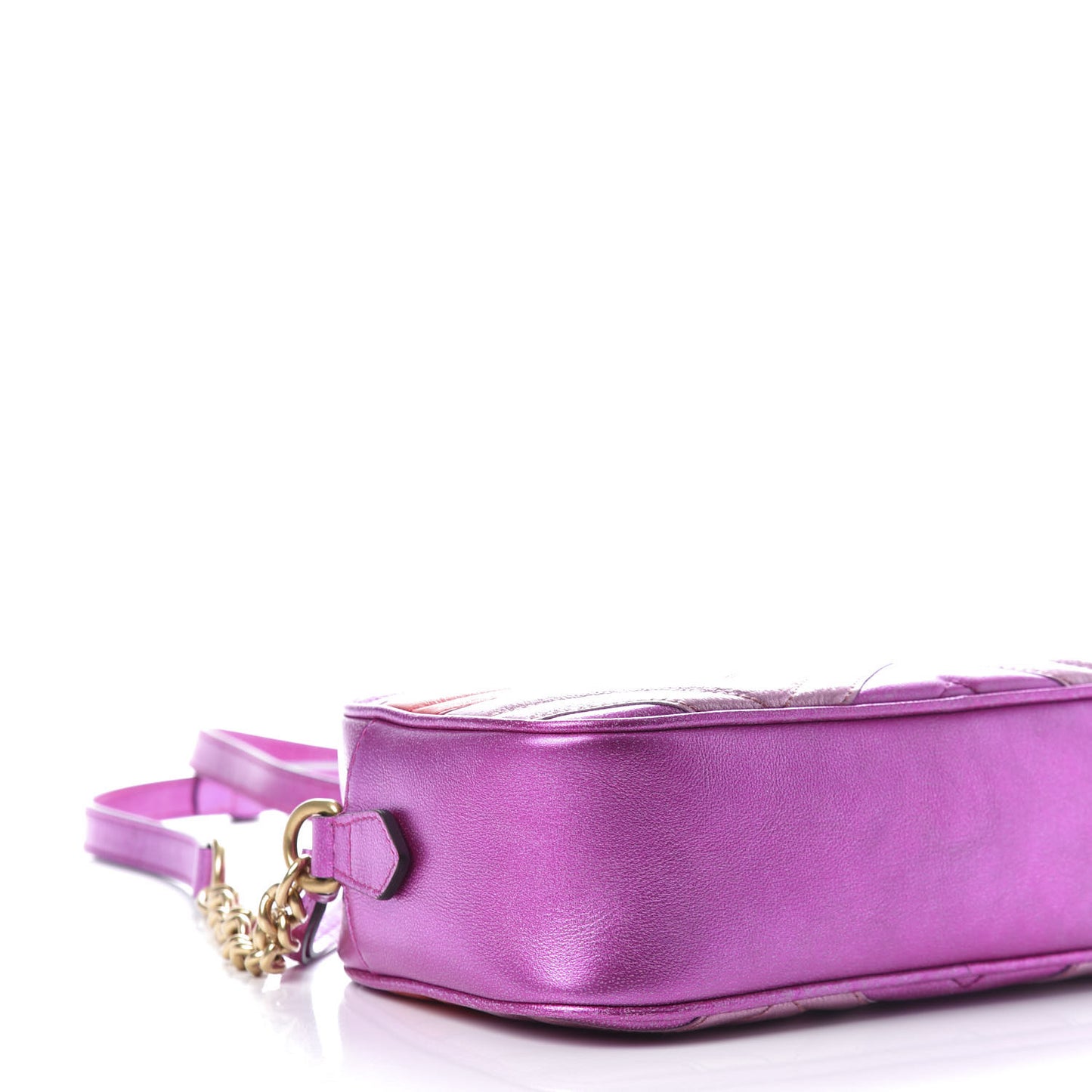 Laminated Nappa Matelasse Small GG Marmont Chain Shoulder Bag Fuxia Rosso Rosa