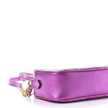 Gucci Laminated Nappa Matelasse Small GG Marmont Chain Shoulder Bag Fuxia Rosso Rosa 6 of 11