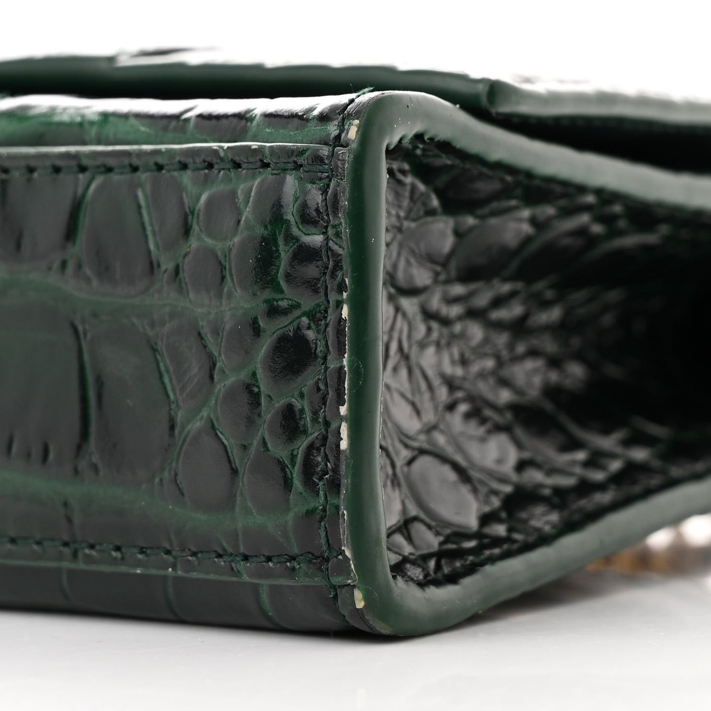 Shiny Calfskin Crocodile Embossed Hourglass Chain Bag Forest Green