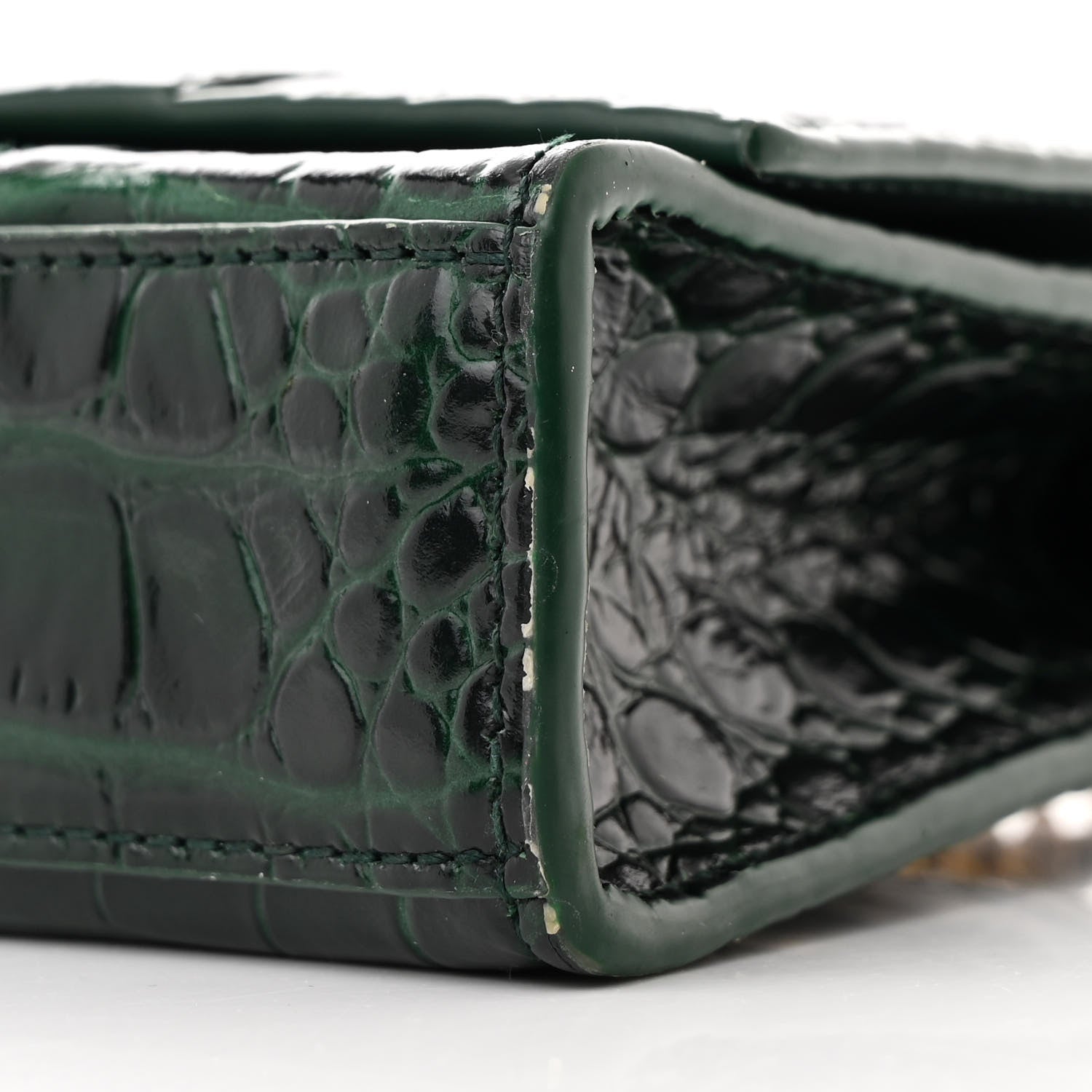 Balenciaga Shiny Calfskin Crocodile Embossed Hourglass Chain Bag Forest Green 11 of 12