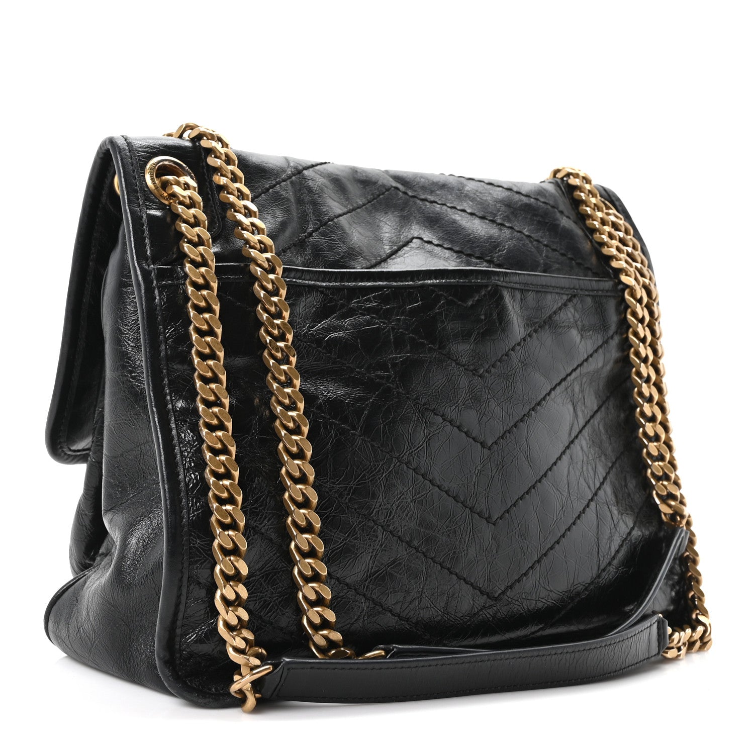 Saint Laurent Crinkled Calfskin Matelasse Monogram Medium Niki Chain Satchel Black 3 of 10