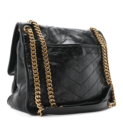 Saint Laurent Crinkled Calfskin Matelasse Monogram Medium Niki Chain Satchel Black 3 of 10