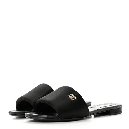 Chanel Satin Mule Sandals 38.5 Black 3 of 9