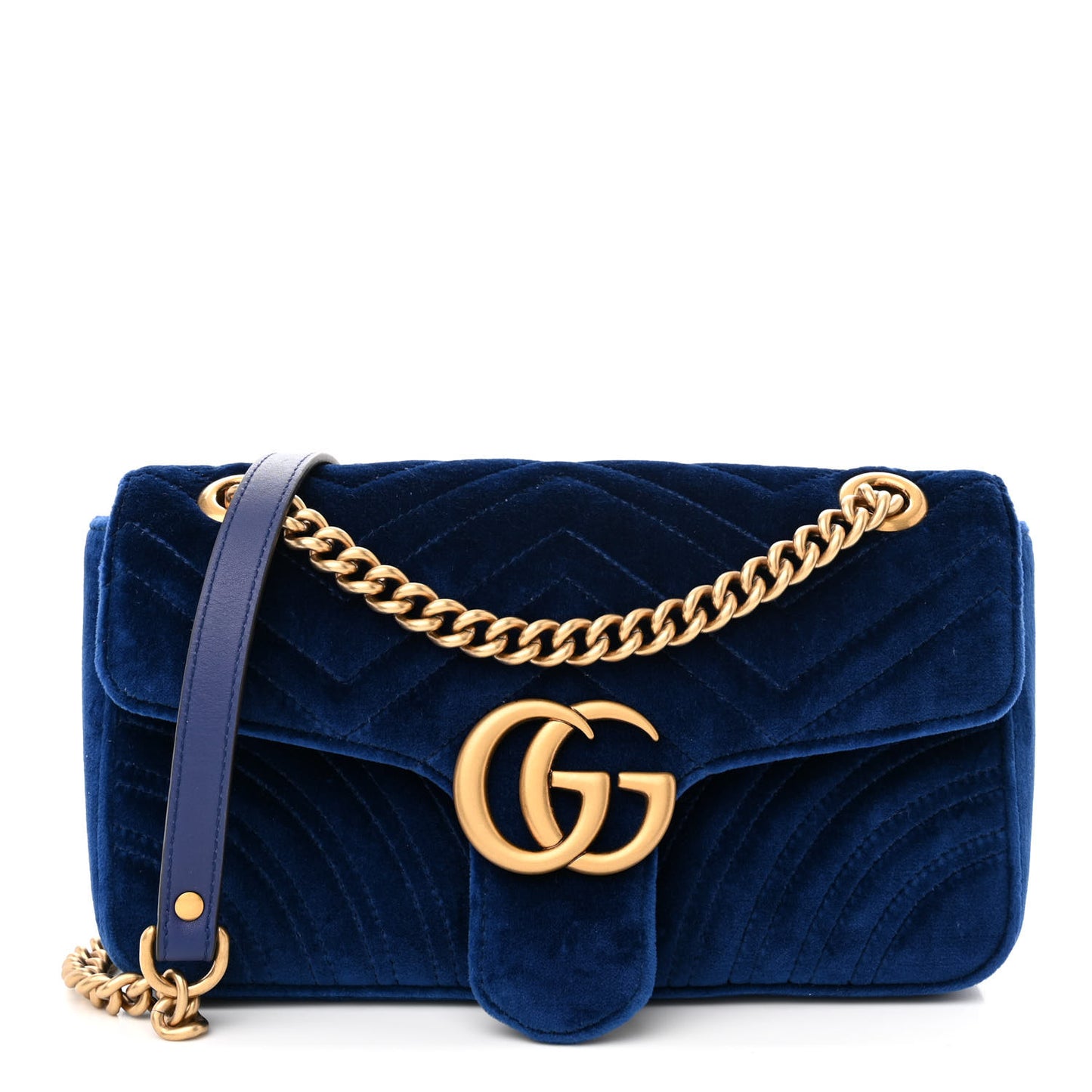 Velvet Matelasse Medium GG Marmont Shoulder Bag Cobalt Blue