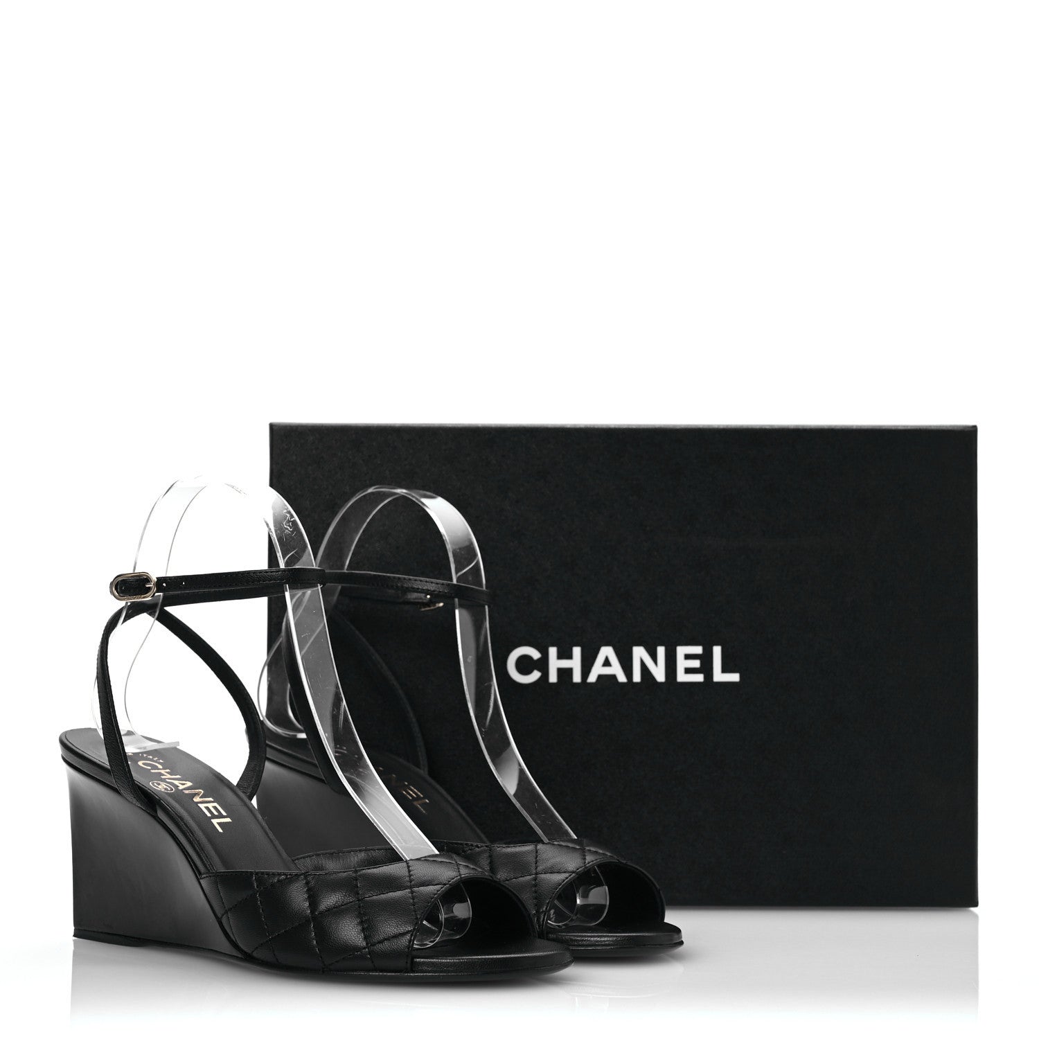 Chanel Lambskin Patent Quilted Wedge Sandals 37.5 Black 12 of 12