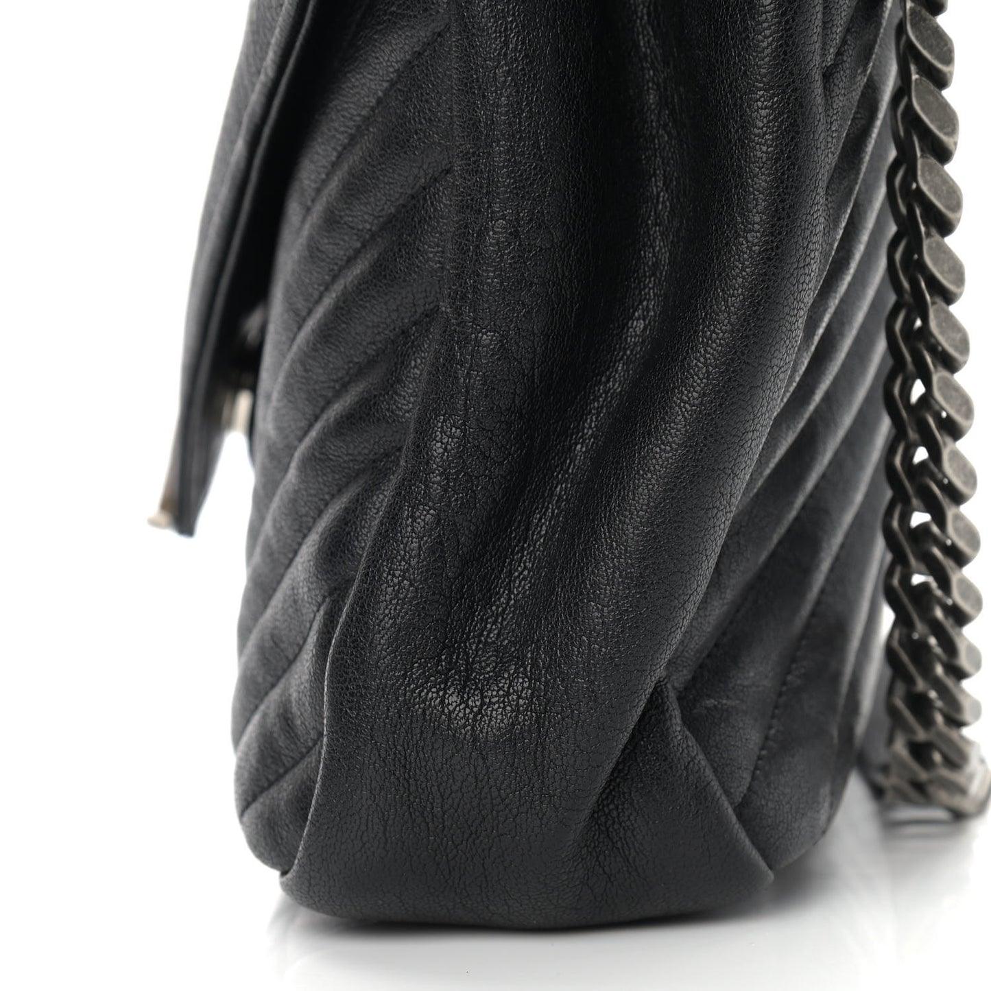 Sheepskin Matelasse Chevron Monogram Large College Satchel Black