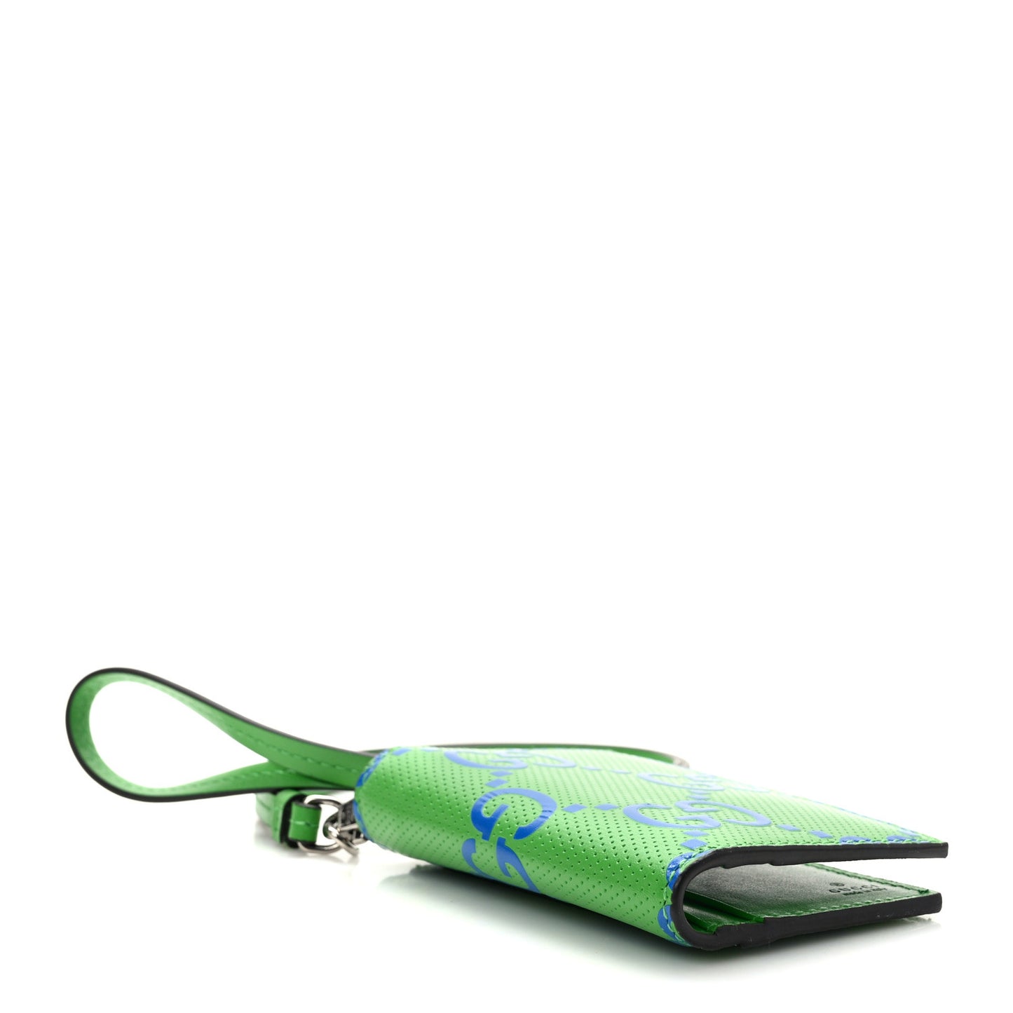 Calfskin GG Tennis Bi-Color Embossed Card Case Joy Green Joy Blue