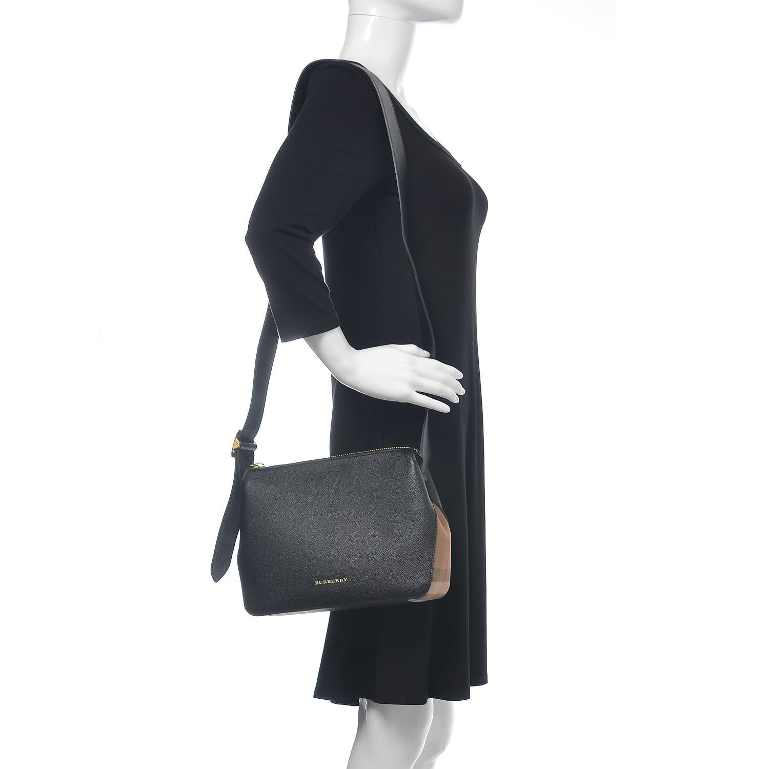 Burberry Soft Grain Calfskin House Check Small Helmsley Crossbody Black 2 of 11