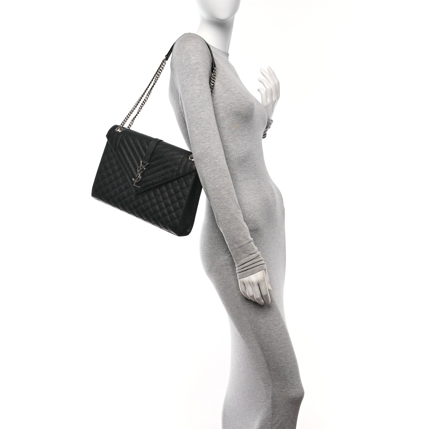 Saint Laurent Grain De Poudre Textured Mixed Matelasse Large Triquilt Monogram Satchel Black 2 of 11