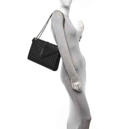 Saint Laurent Grain De Poudre Textured Mixed Matelasse Large Triquilt Monogram Satchel Black 2 of 11