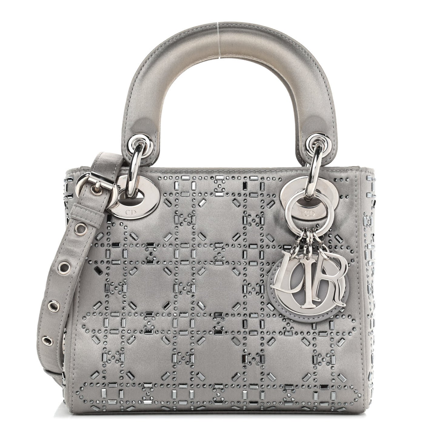 Satin Crystal Cannage Mini Lady Dior Gray
