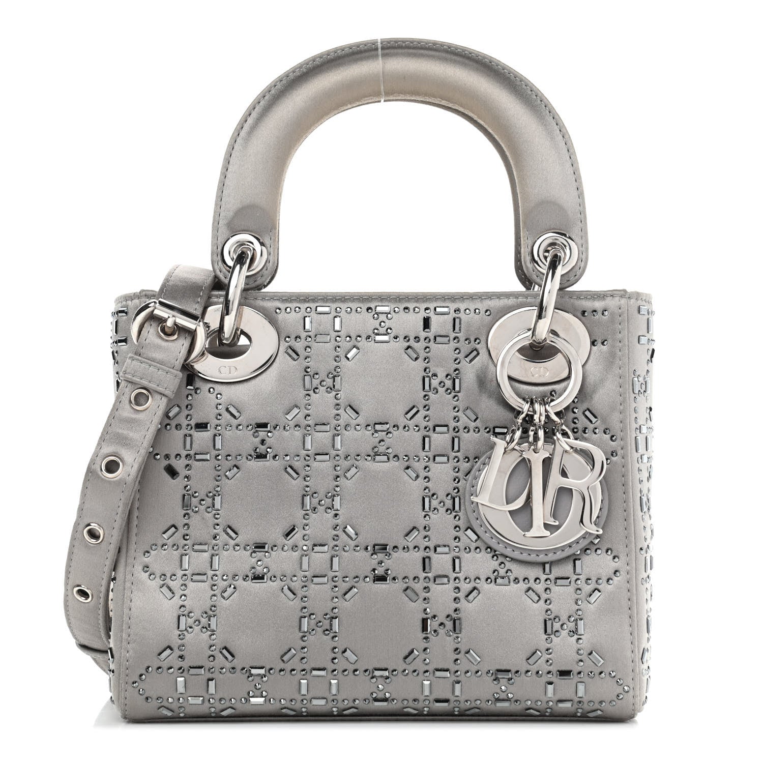 Christian Dior Satin Crystal Cannage Mini Lady Dior Gray 1 of 5