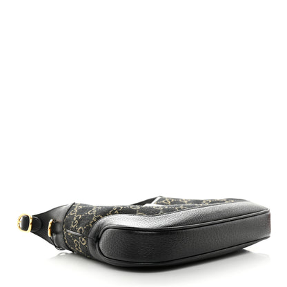 Gucci Jacquard Denim GG Monogram Small Jackie 1961 Hobo Black Ivory 4 of 11
