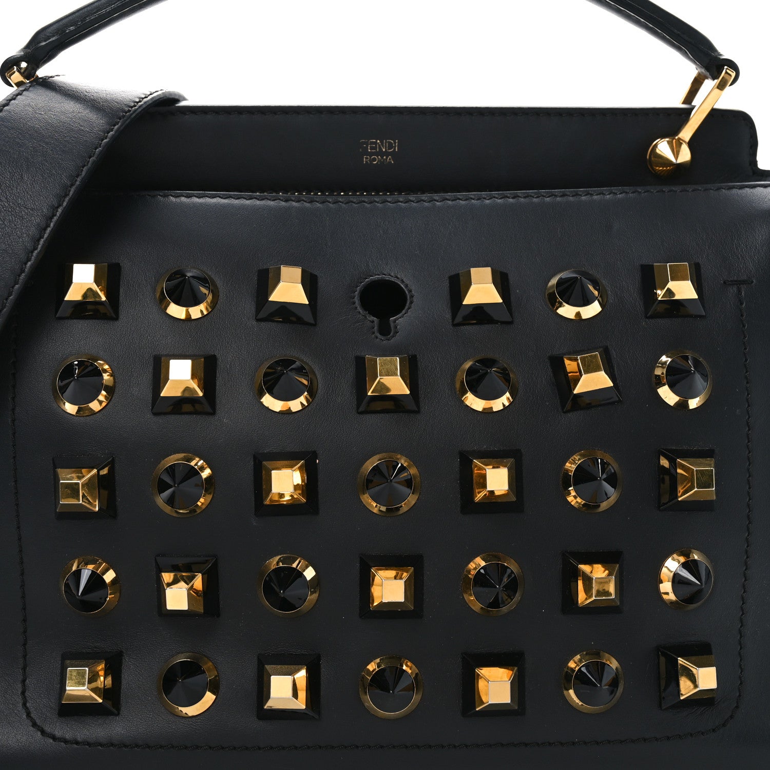 Fendi Vitello Baltico Studded Dotcom Satchel Black 8 of 10