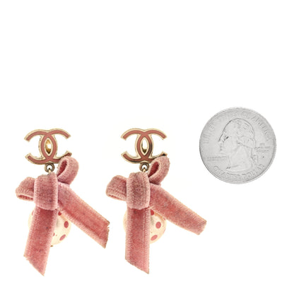 Chanel Metal Enamel CC Bow Drop Earrings Pink Gold 2 of 4