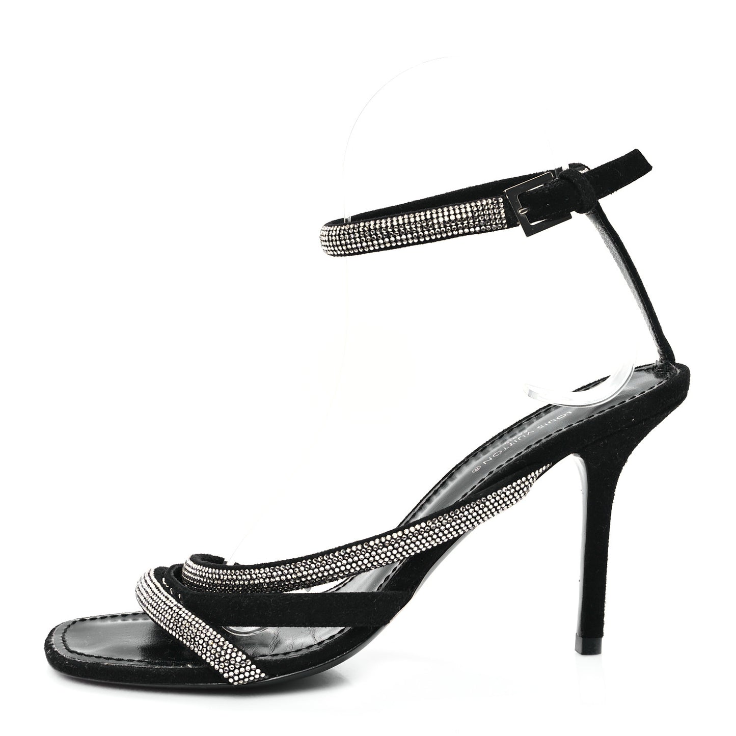 Suede Goat Rhinestone Appeal Sandals 36 Black