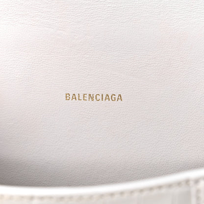 Balenciaga Shiny Calfskin Crocodile Embossed Hourglass Top Handle Bag XS White 6 of 16