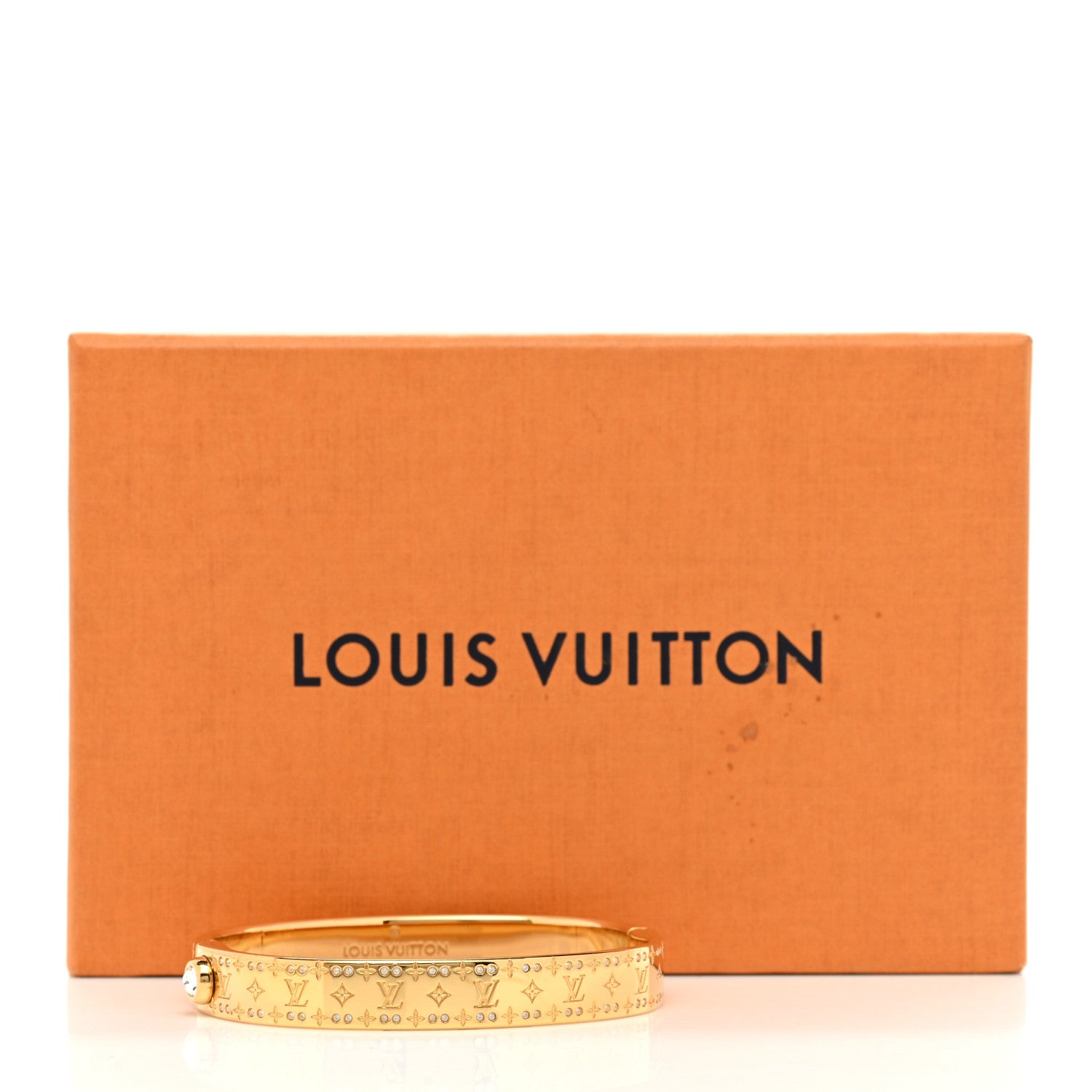 Louis Vuitton Brass Crystal Monogram Nanogram Strass Cuff M Gold 8 of 8