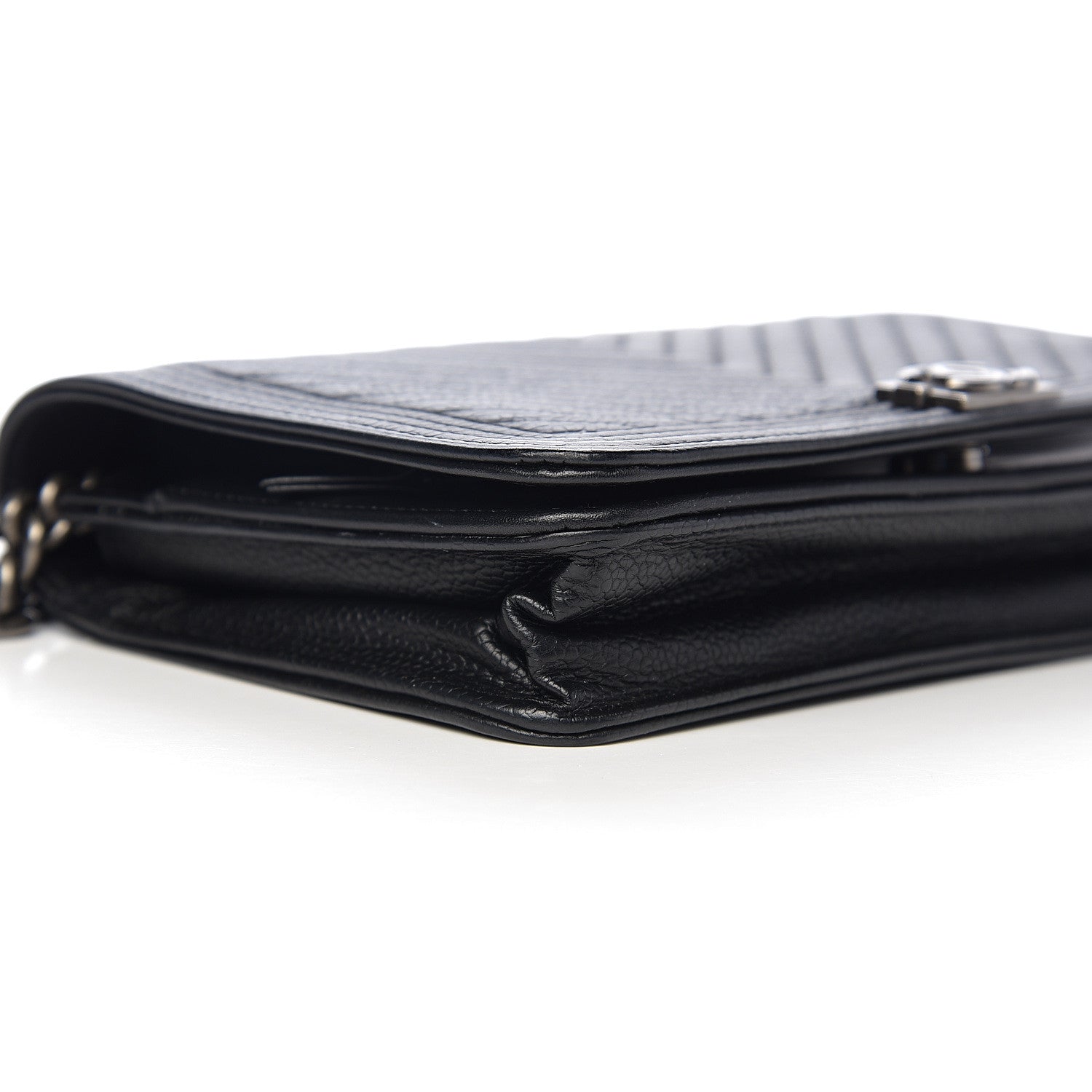 Chanel Grained Calfskin Chevron Quilted Boy Wallet On Chain WOC Black 11 of 14