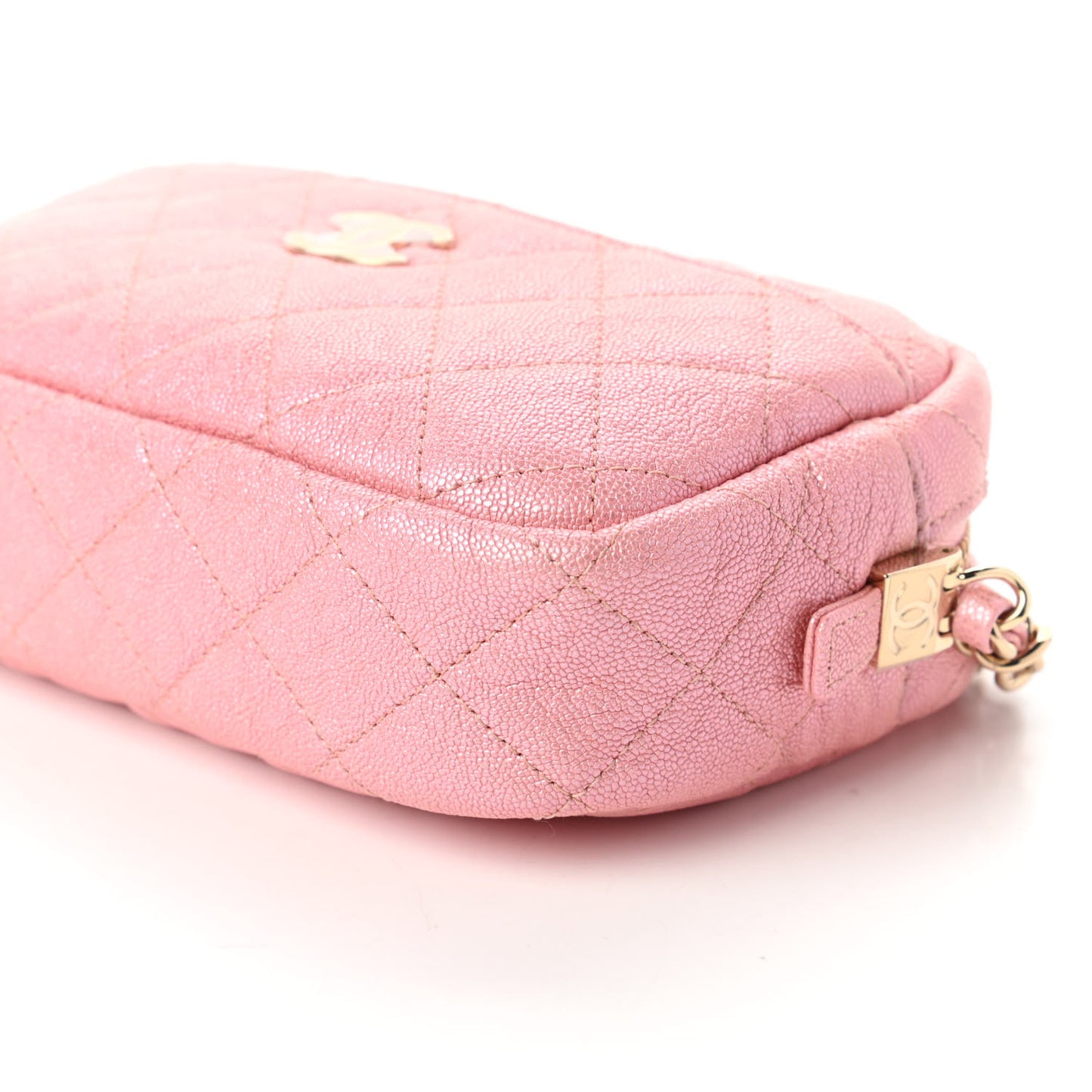 Iridescent Caviar Quilted Small Timeless Camera Case Pink