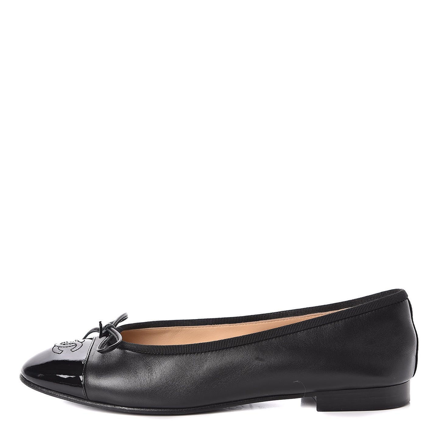Lambskin Patent Cap Toe Ballerina Flats 38.5 Black