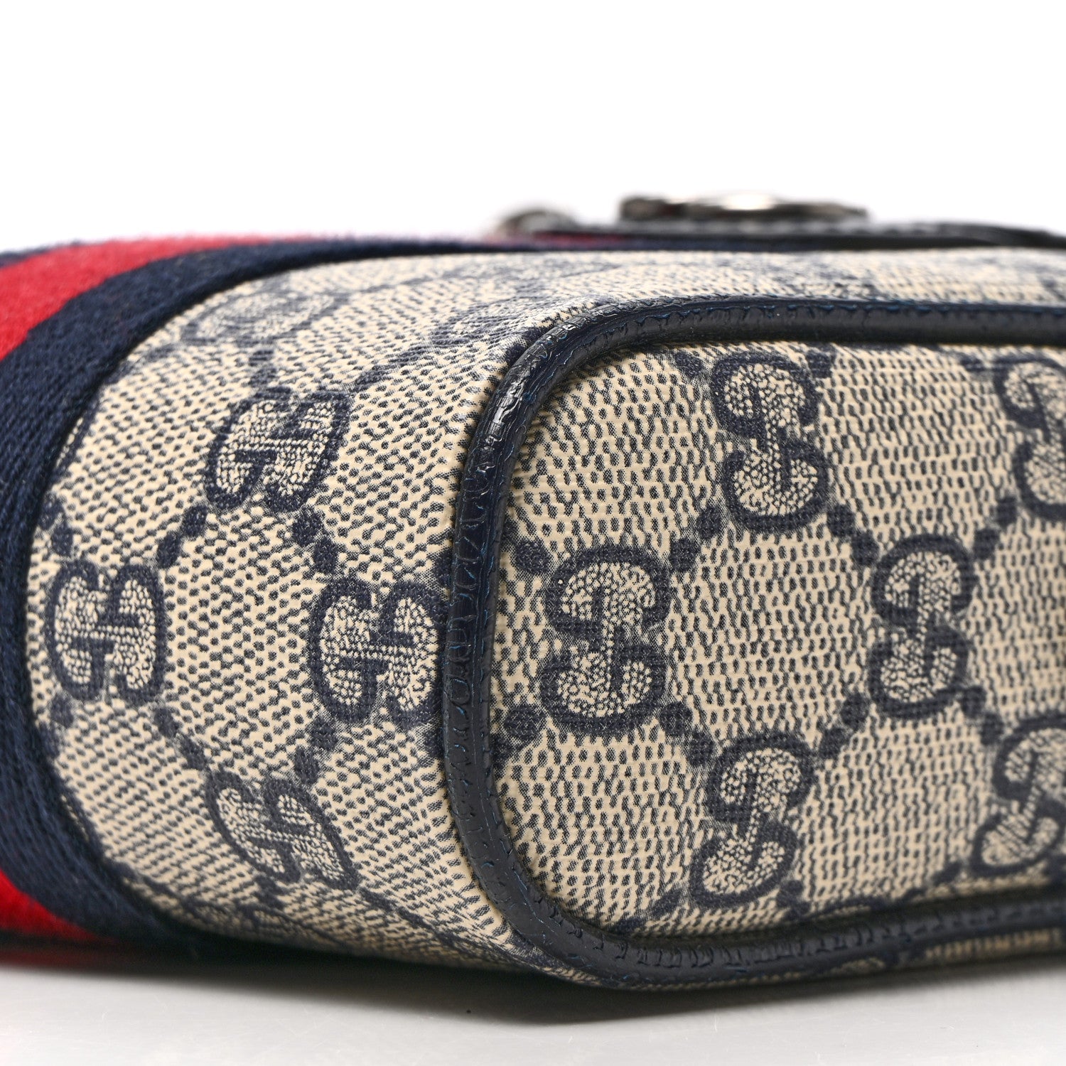 Gucci GG Supreme Monogram Textured Calfskin Web Mini Ophidia Messenger Beige Blue 10 of 12