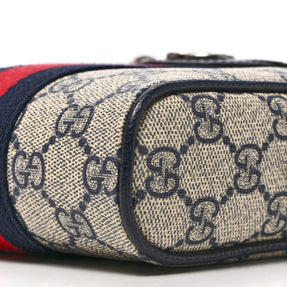 Gucci GG Supreme Monogram Textured Calfskin Web Mini Ophidia Messenger Beige Blue 10 of 12