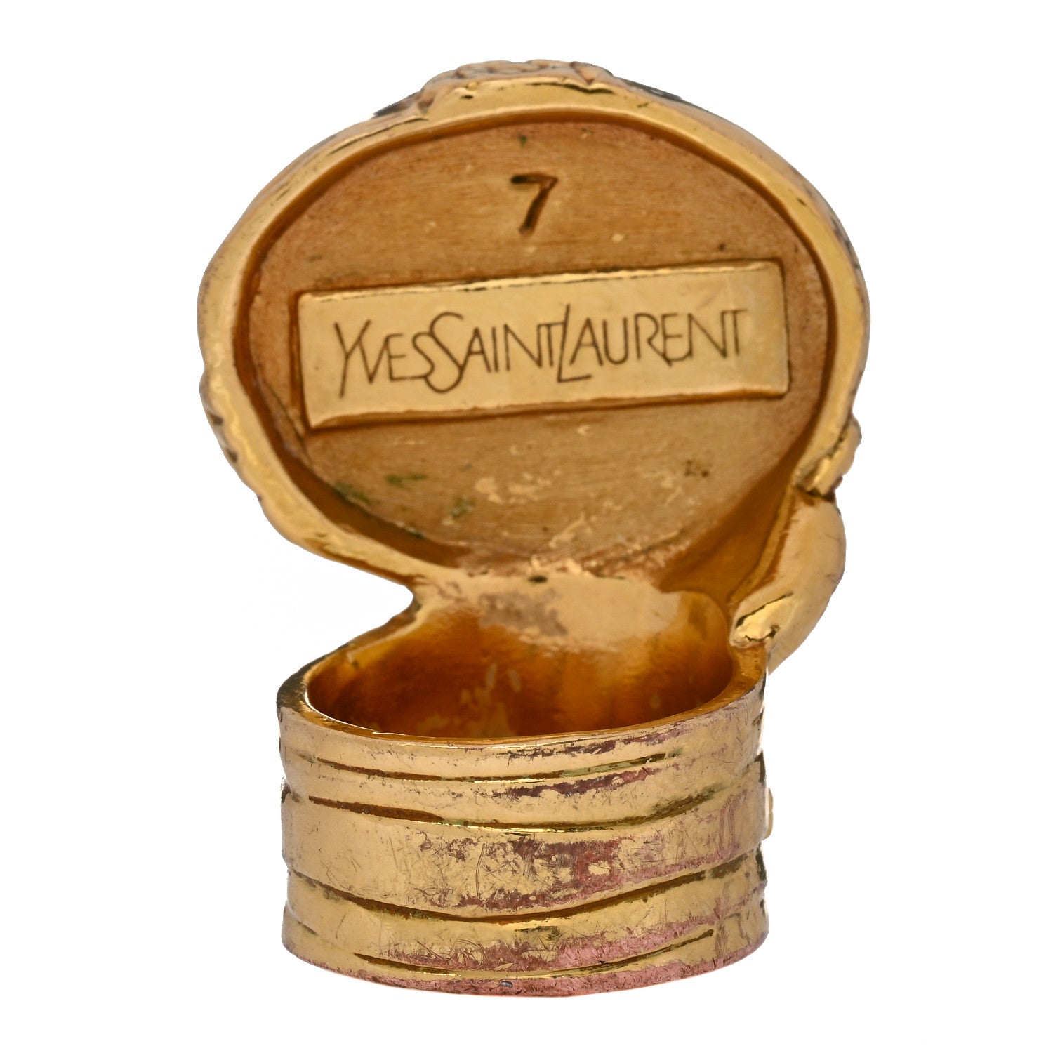 Saint Laurent Glass Cabochon Arty Ovale Ring 54 7 Gold Lapis 3 of 4