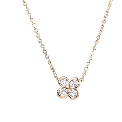 Tiffany 18K Yellow Gold Diamond Flower Pendant Necklace 4 of 6