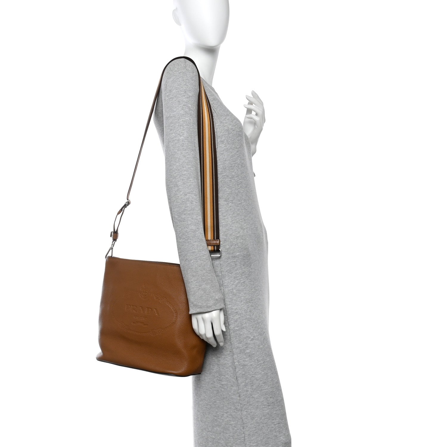 Prada Vitello Phenix Embossed Logo Shoulder Bag Cannella 2 of 12