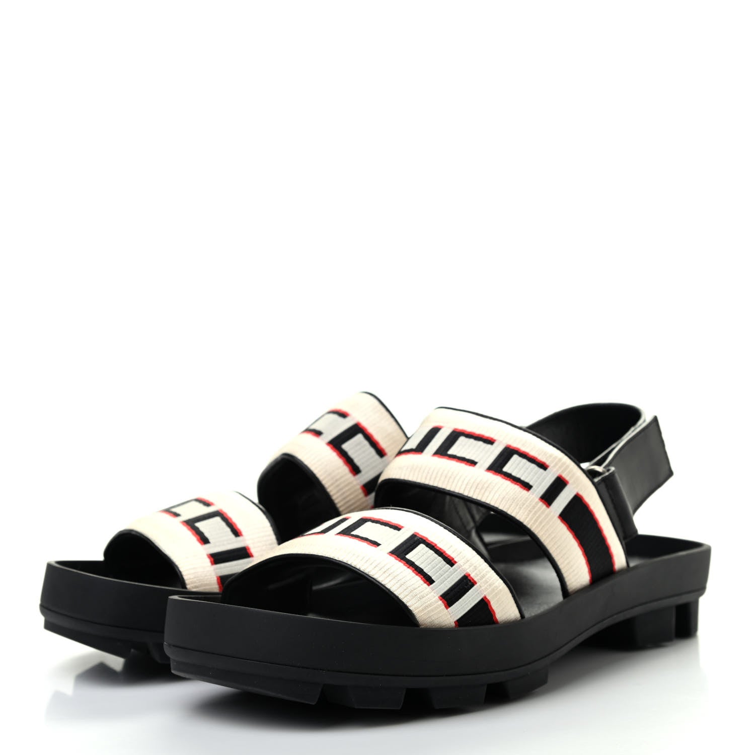 Gucci Nylon Cirano Lux Stripe Mens Cleat Sole Slingback Sandals 7 Ecru Poppy Black 3 of 7