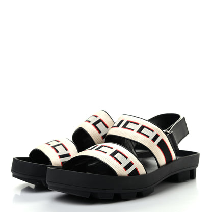 Gucci Nylon Cirano Lux Stripe Mens Cleat Sole Slingback Sandals 7 Ecru Poppy Black 3 of 7