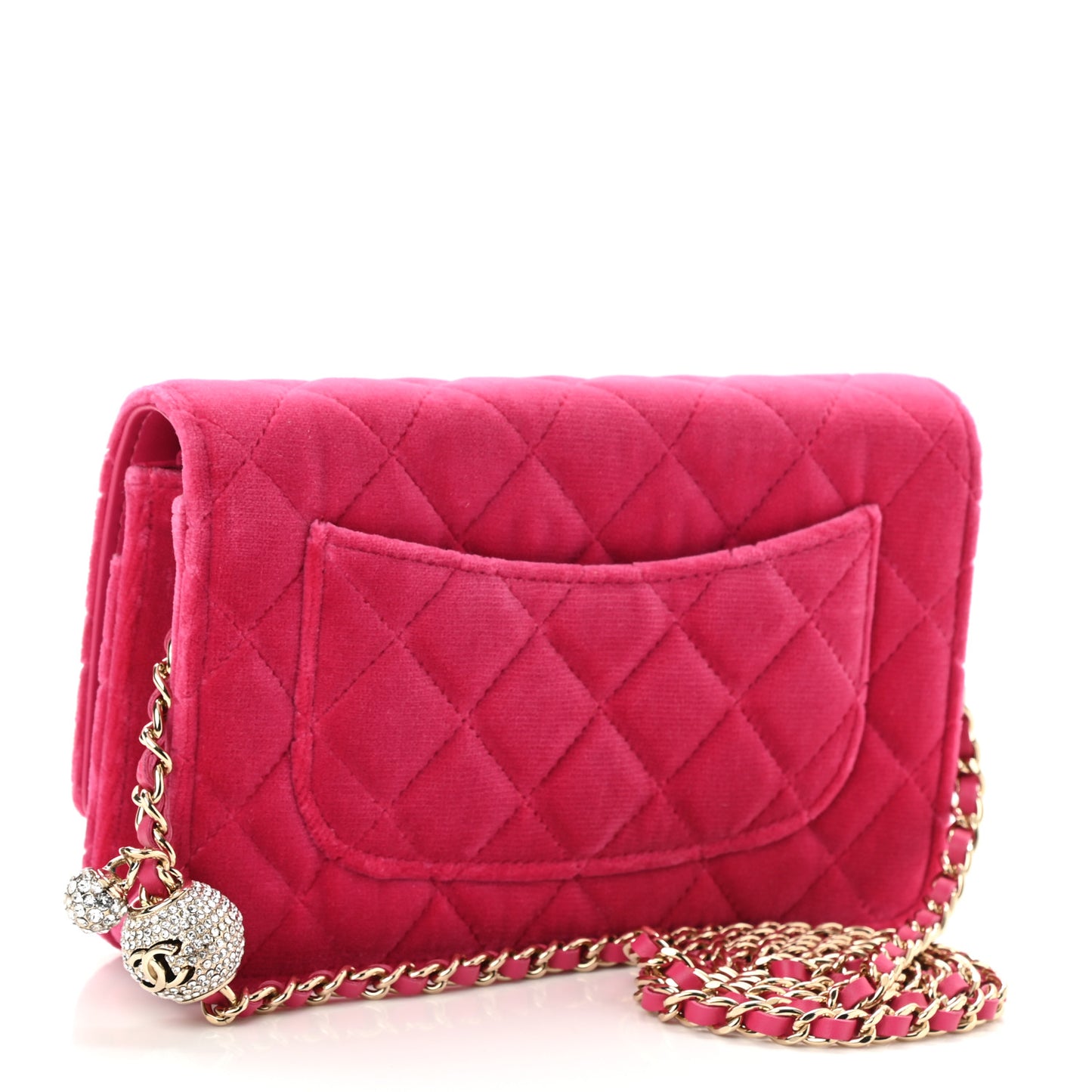 Velvet Quilted Pearl Crush Wallet On Chain WOC Pink