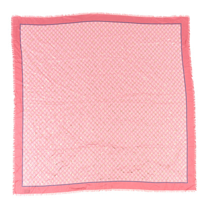 Gucci Modal Silk GG Monogram Big Gold Horsebit Fringe Shawl Pink Sky Blue 1 of 3