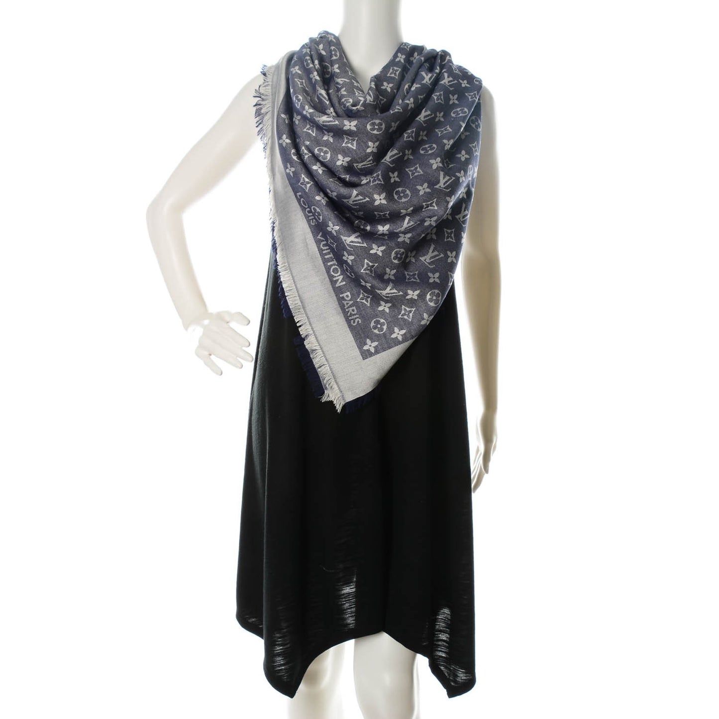 Silk Wool Monogram Denim Shawl Blue