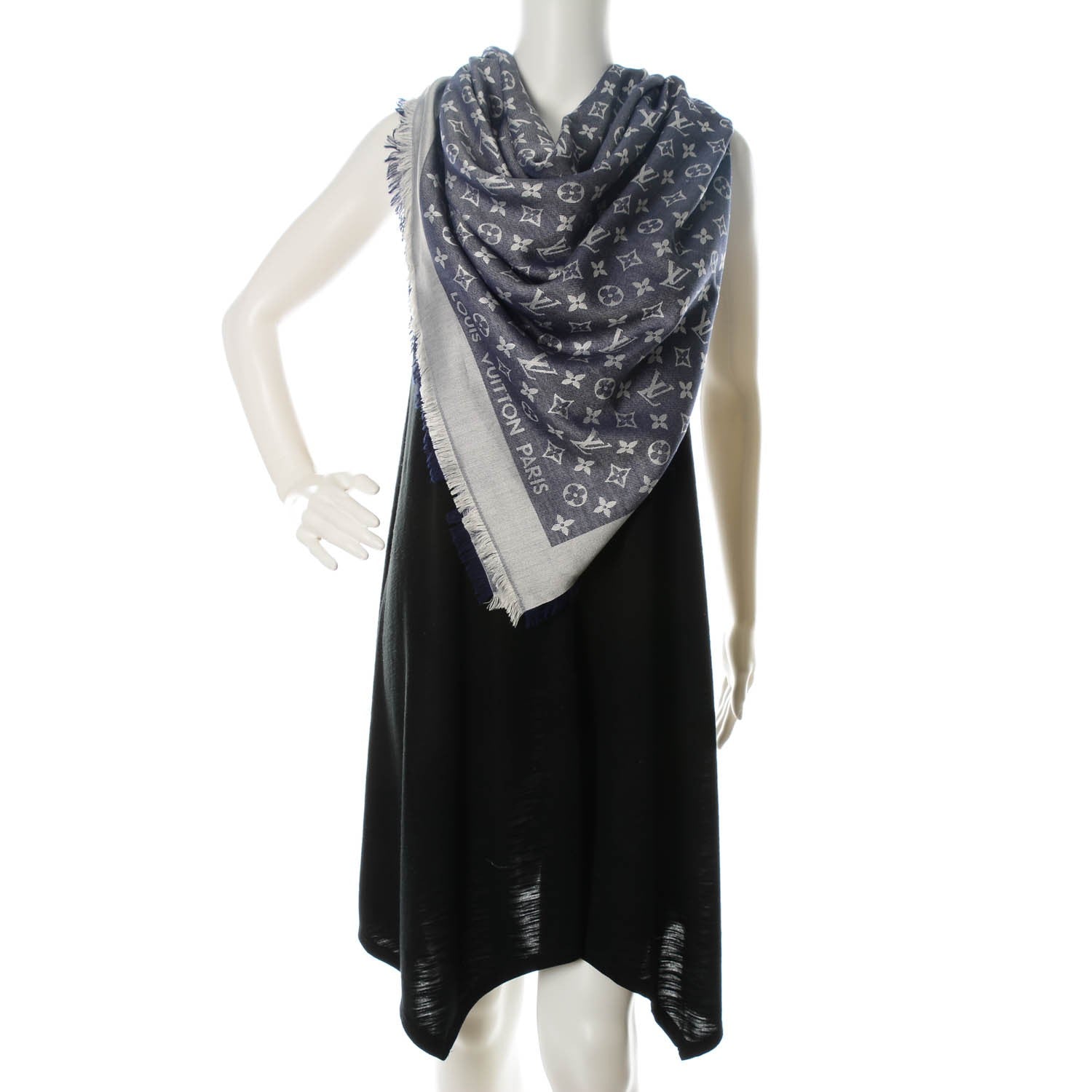 Louis Vuitton Silk Wool Monogram Denim Shawl Blue 2 of 5