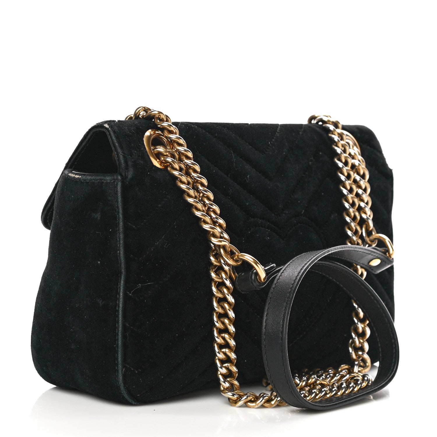 Gucci Velvet Matelasse Small GG Marmont Shoulder Bag Black 3 of 22
