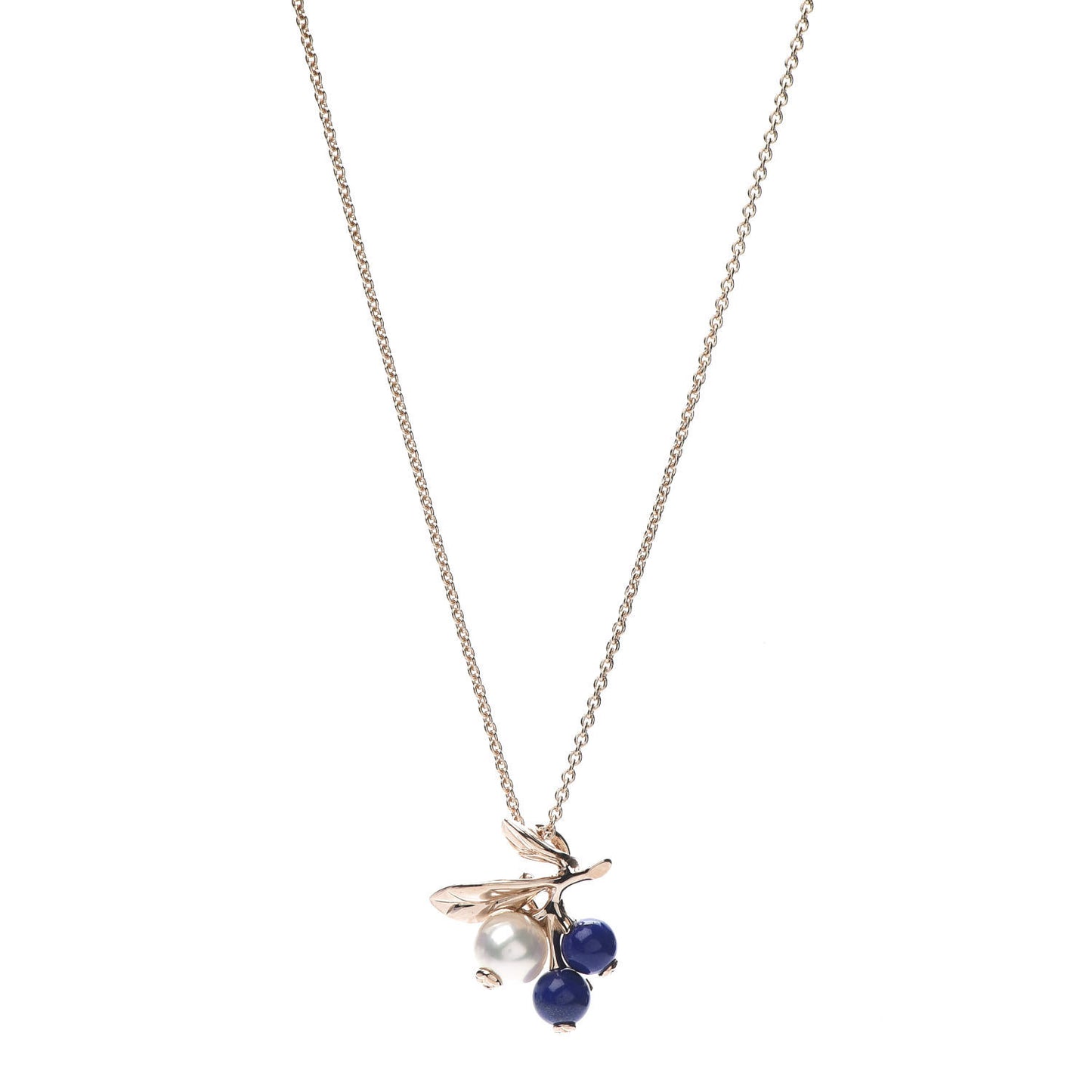 18K Rose Gold Pearl Lapis Lazuli Leaf Pendant Necklace Brooch