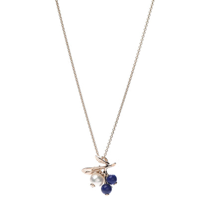 Mikimoto 18K Rose Gold Pearl Lapis Lazuli Leaf Pendant Necklace Brooch 1 of 6
