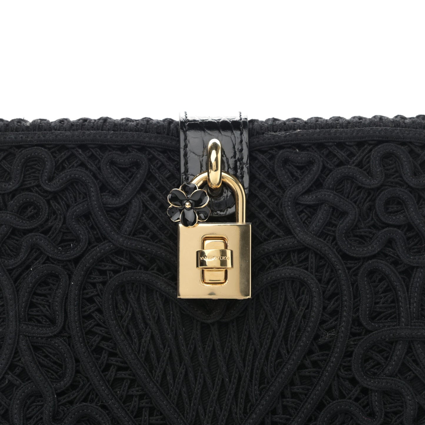 Cotton Calfskin Crocodile Embossed Cordonetto Lace Embroidered Box Shoulder Bag Black