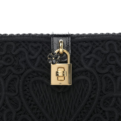 Dolce & Gabbana Cotton Calfskin Crocodile Embossed Cordonetto Lace Embroidered Box Shoulder Bag Black 7 of 9