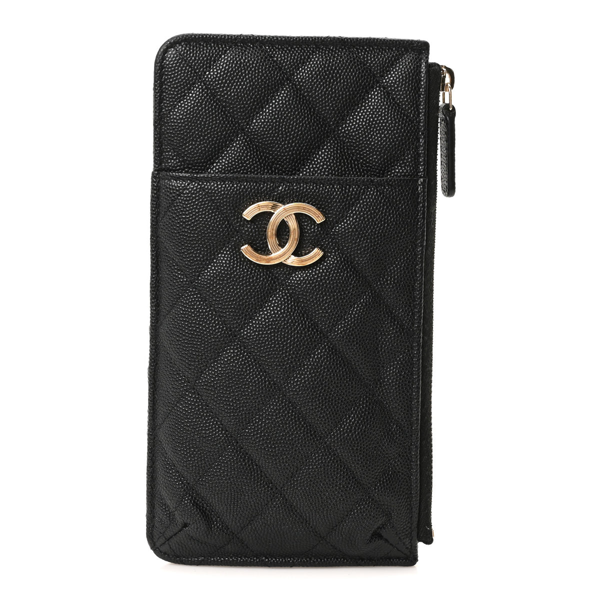 Caviar Quilted Striated Classic Flat Wallet Pouch  Black